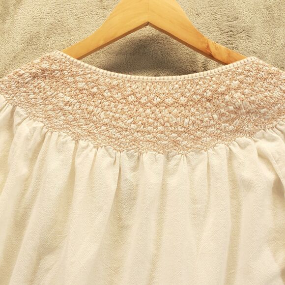 Faherty Women Sz S Cream Naomi 100% Organic Cotton Embroidered Peasant Blouse - Picture 9 of 10